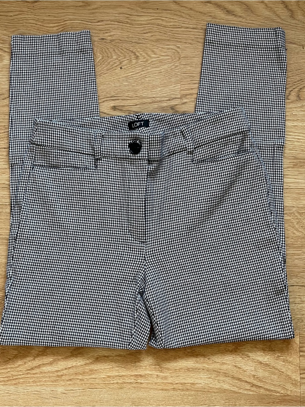 LOFT Black & White Mini Houndstooth Slim Ankle Pants